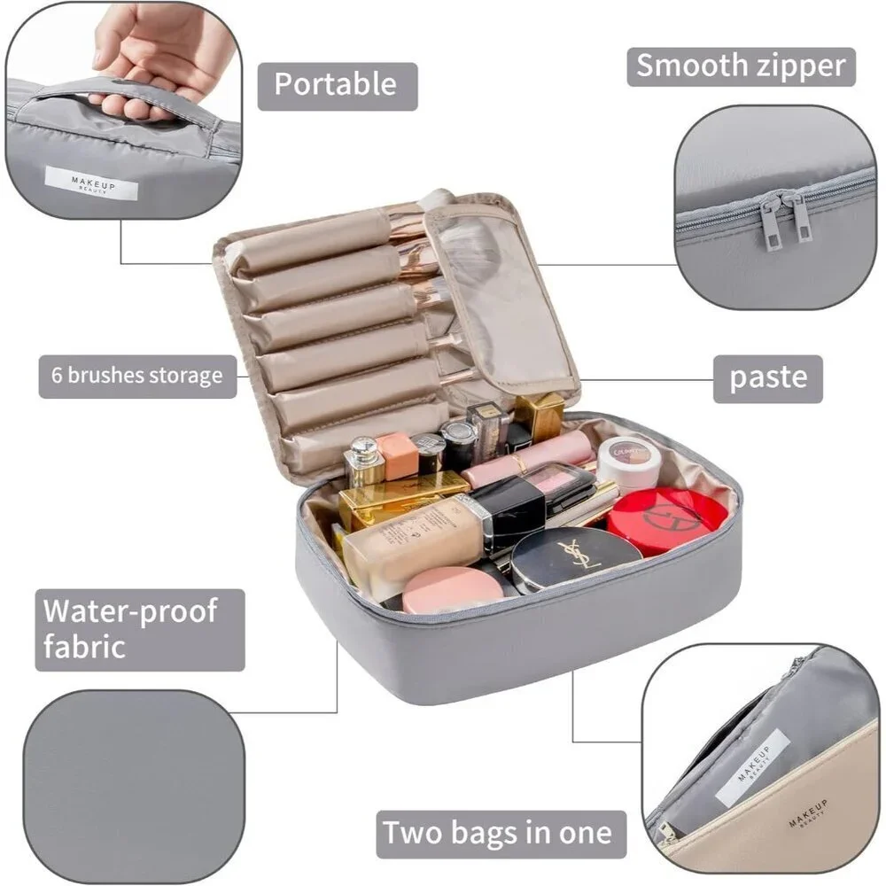 Women GreyTravel Makeup Bag Cosmetic Bag Makeup Bag Toiletry bag